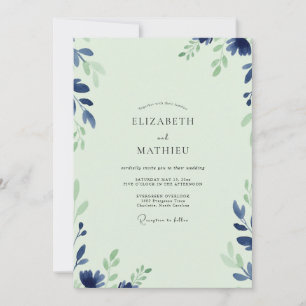Convite Casamento com Folhas de Índigo Menta