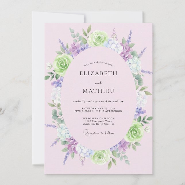 Convite Casamento com Folhas de Lavanda e Limão (Frente)