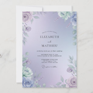 Convite Casamento com Folhas de Lavanda e Periwinkle