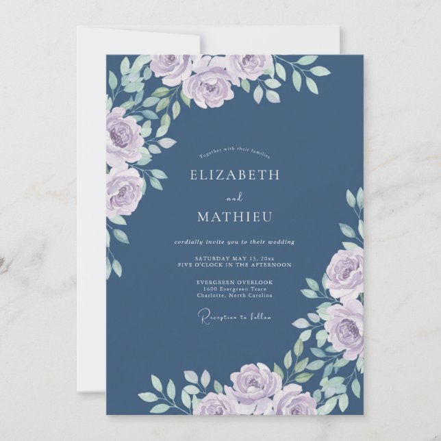 Convite Casamento com Folhas de Lavanda em Slate (Frente)