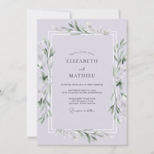 Convite Casamento com Folhas de Lavanda Pálida