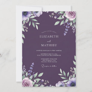 Convite Casamento com Folhas de Lavanda Roxa