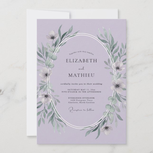 Convite Casamento com Folhas de Lilás (Frente)