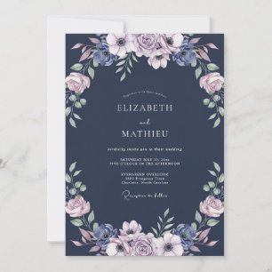 Convite Casamento com Folhas de Lilás à Meia-Noite
