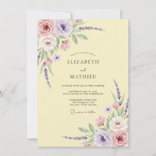 Convite Casamento com Folhas de Lilás Amarelo Pálido