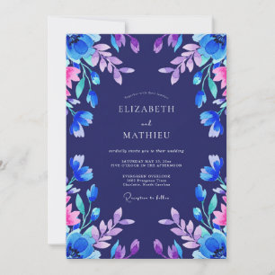 Convite Casamento com Folhas de Magenta Índigo