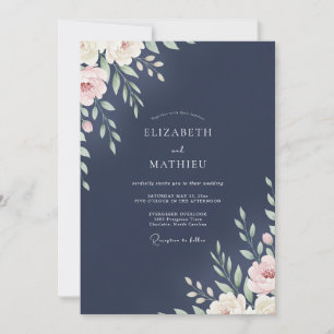 Convite Casamento com Folhas de Marfim à Meia-Noite