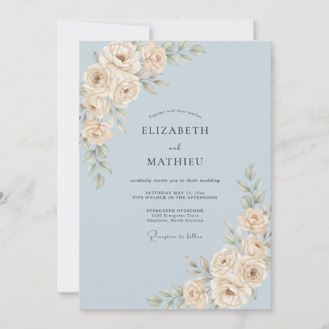 Convite Casamento com Folhas de Marfim Azure (Frente)