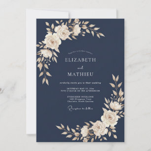 Convite Casamento com Folhas de Marfim Quente à Meia-Noite