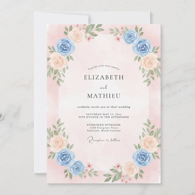 Convite Casamento com Folhas de Marfim Rosado (Frente)