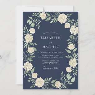 Convite Casamento com Folhas de Marfim Suave à Meia-Noite