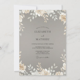 Convite Casamento com Folhas de Marfim Taupe