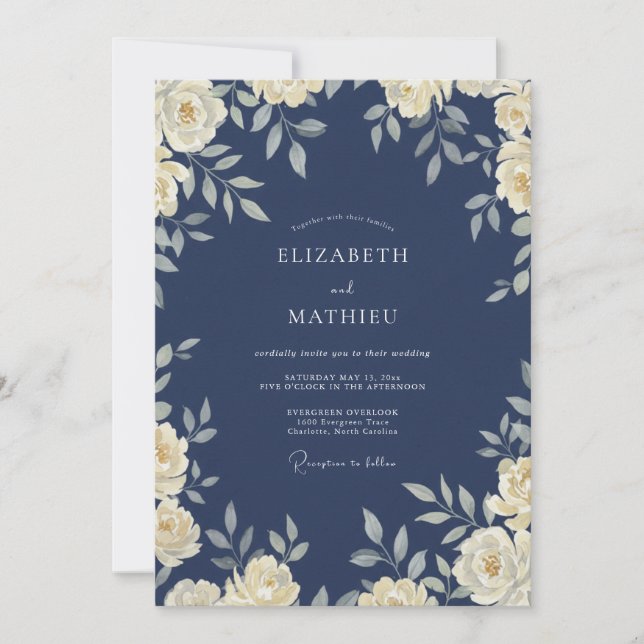 Convite Casamento com Folhas de Marfim Tinta (Frente)