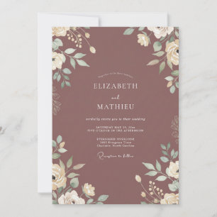 Convite Casamento com Folhas de Mauve Suave
