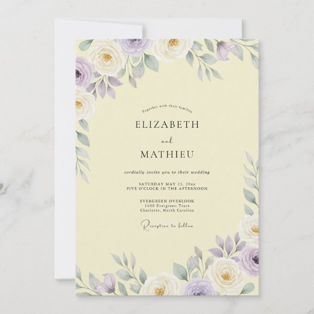 Convite Casamento com Folhas de Mauve Vintage Creme (Frente)