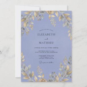 Convite Casamento com Folhas de Ocre e Periwinkle