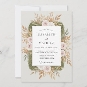 Convite Casamento com Folhas de Oliveira e Champanhe