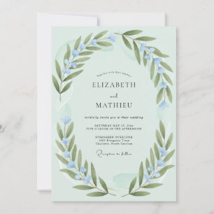 Convite Casamento com Folhas de Oliveira e Hortelã