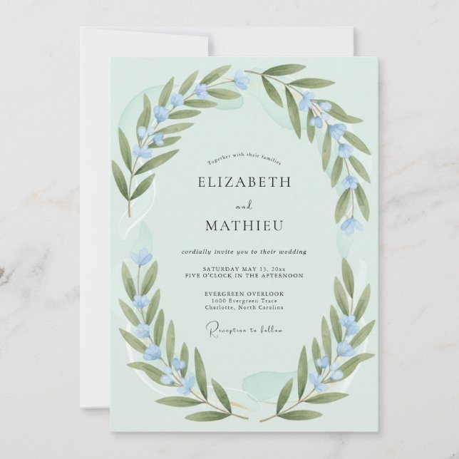 Convite Casamento com Folhas de Oliveira e Hortelã (Frente)