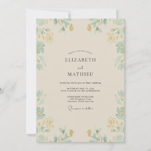 Convite Casamento com Folhas de Oliveira e Salva Champagne
