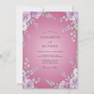 Convite Casamento com Folhas de Orquídea Fúcsia