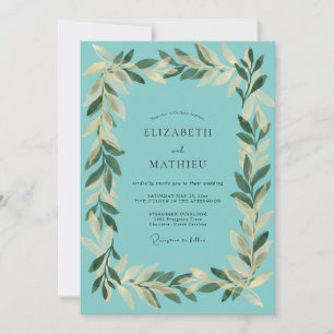 Convite Casamento com Folhas de Ouro Aqua