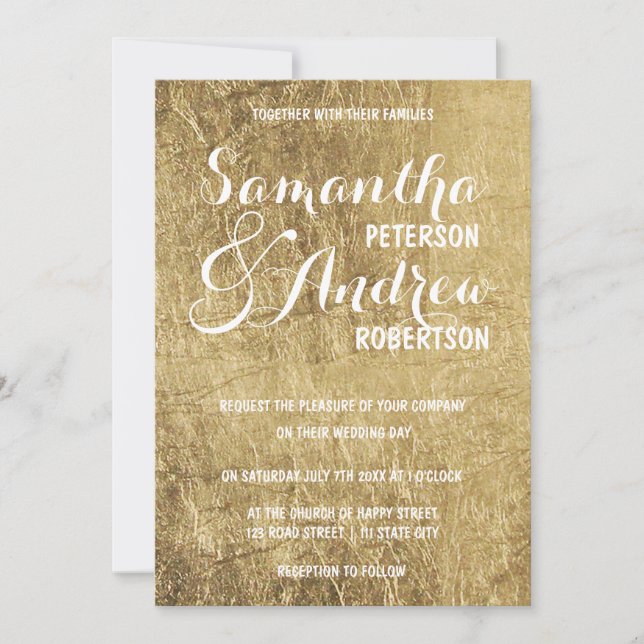 Convite Casamento com folhas de ouro de luxo (Frente)