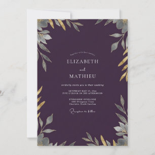 Convite Casamento com Folhas de Ouro e Champanhe de Ameixa