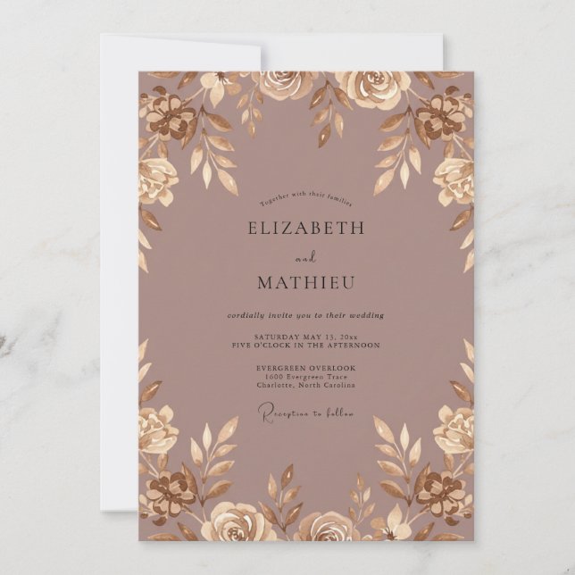 Convite Casamento com Folhas de Ouro Rosa (Frente)