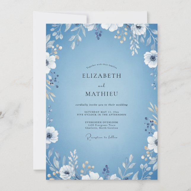 Convite Casamento com Folhas de Periwinkle ao Luar (Frente)