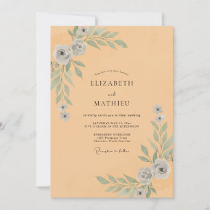 Convite Casamento com Folhas de Pêssego