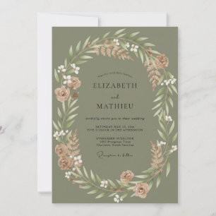 Convite Casamento com Folhas de Pêssego Empoeirado Sage