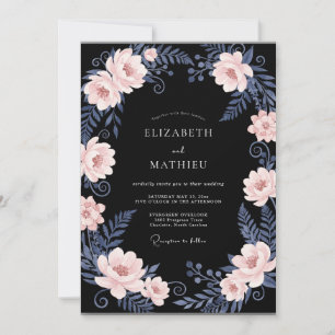 Convite Casamento com Folhas de Pêssego Preto