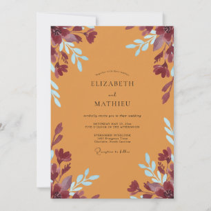 Convite Casamento com Folhas de Plum Ochre