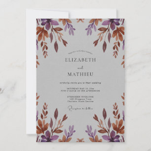 Convite Casamento com Folhas de Plum Terracota Suave