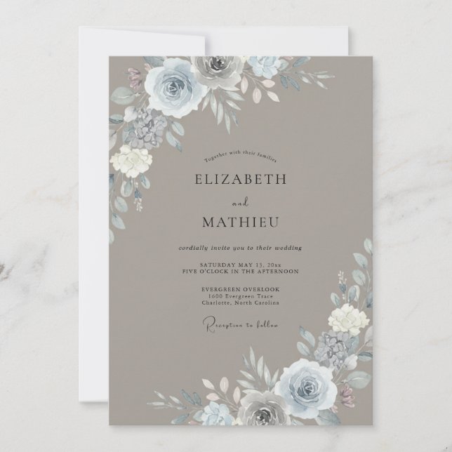 Convite Casamento com Folhas de Prata Baço Bege (Frente)
