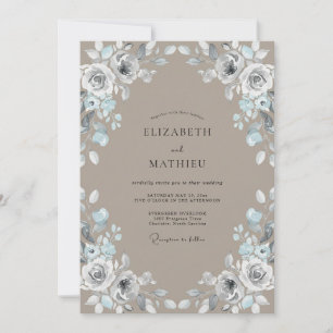 Convite Casamento com Folhas de Prata Quente Bege