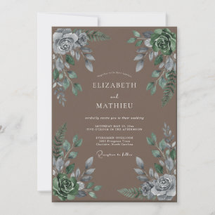 Convite Casamento com Folhas de Prata Taupe
