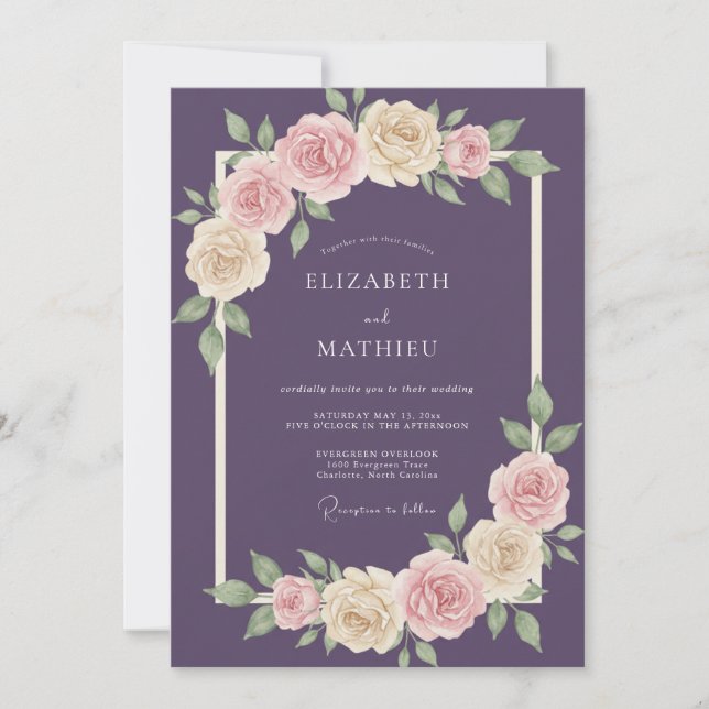 Convite Casamento com Folhas de Rosa Âmbar (Frente)
