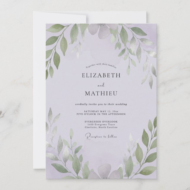 Convite Casamento com Folhas de Sage Âmbar (Frente)