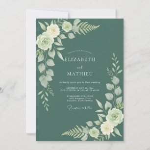 Convite Casamento com Folhas de Sage Azul-Verde