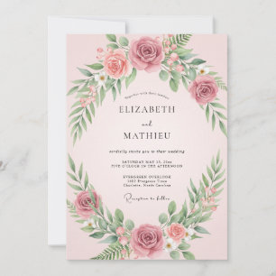 Convite Casamento com Folhas de Sage Rosadas