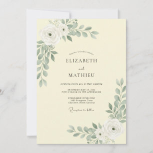 Convite Casamento com Folhas de Sálvia Creme