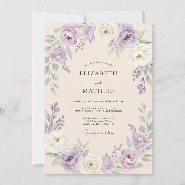 Convite Casamento com Folhas de Sálvia Lavanda (Frente)