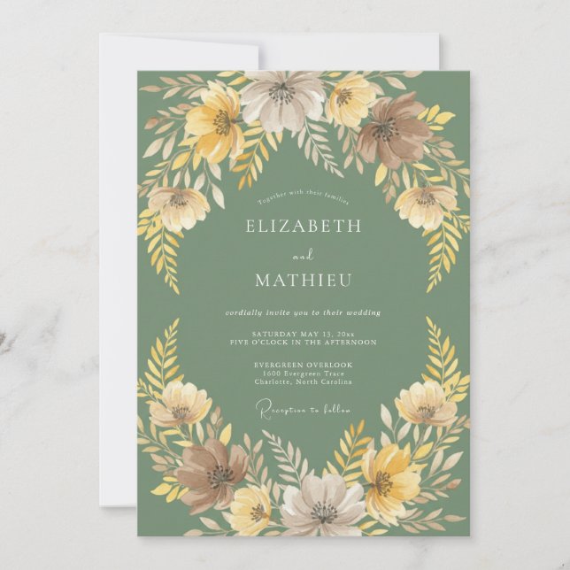 Convite Casamento com Folhas de Sálvia Ocre (Frente)
