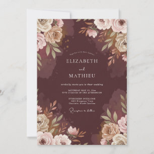 Convite Casamento com Folhas de Taupe de Chocolate
