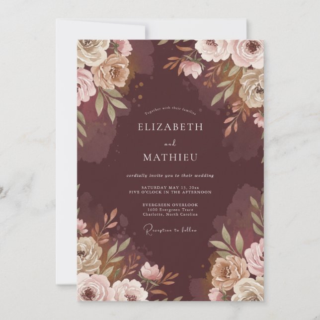 Convite Casamento com Folhas de Taupe de Chocolate (Frente)