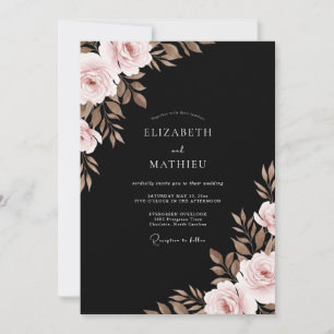 Convite Casamento com Folhas de Taupe Preto