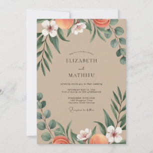 Convite Casamento com Folhas de Terracota Bege
