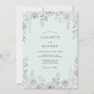 Convite Casamento com Folhas de Tons Pastéis em Mauve Anti